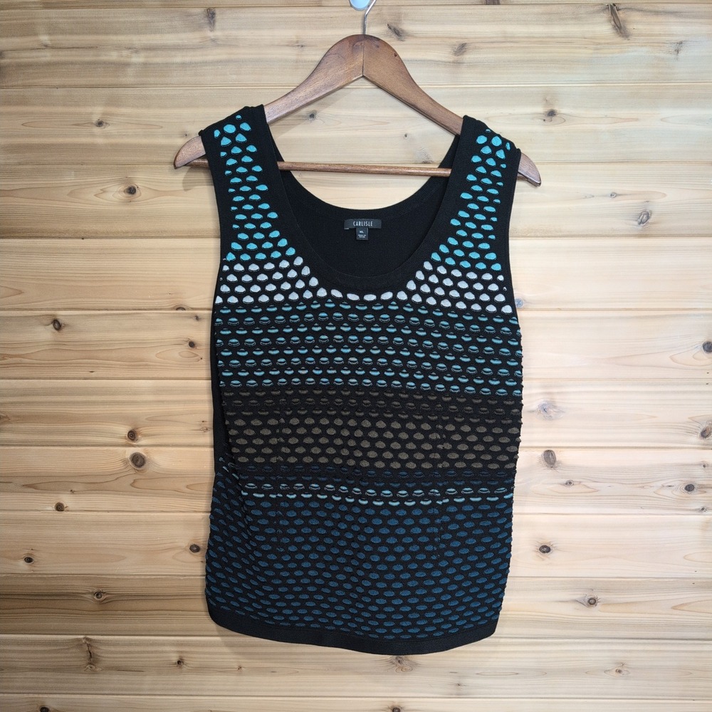 Carlisle Womens XL Black Textured Knit Sleeveless Tank Top Teal Navy Blue Scoop